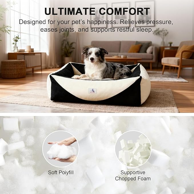 290 GSM Cotton Canvas Dog Couch Bed, Washable Removable Cover, Tough Bolster with Supportive Chopped Foam, Anti-Slip Bottom (Medium)