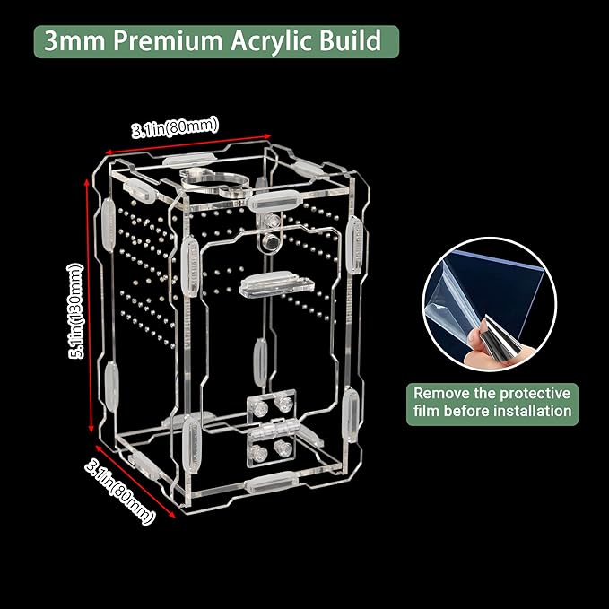 Jumping Spider Enclosure Kit - Acrylic Habitat with Magnetic Lock & Feeding Port - 5.1x3.1x3.1 inch Ventilated Terrarium for Small Pets, Jumping Spiders, Tarantula Slings, Beetles