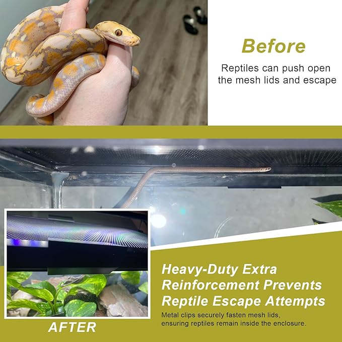 4 Pack Reptile Terrarium Covers Heavy Duty Screen Clips, 5-29 Gallons Reptile Enclosure Lock, Easy to Install
