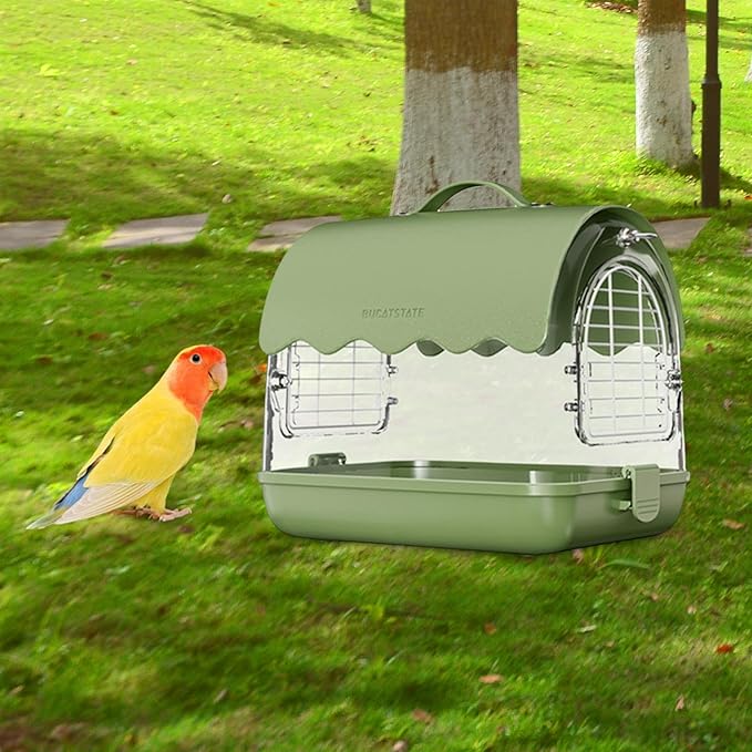 Portable Bird Transporter with Convenient Carrying Straps, PU Leather Green
