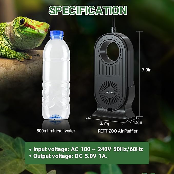 REPTI ZOO Reptile Glass Terrarium Air Purifier, Carbon Filter Reptile Air Cleaner bearded dragon tank accessories for reptile tank, Bearded dragon, Lizard, Tortoise, Snake