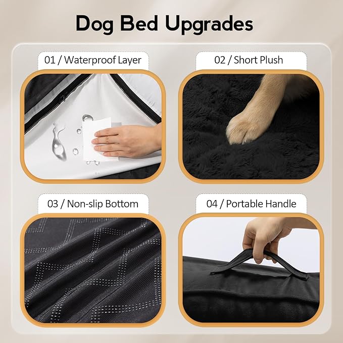 MEKIY Large Orthopedic Dog Bed with Sides Big Dog Beds with Removable Washable Cover Non-Slip Waterproof Pet Bed for Medium Large Dogs - Black L