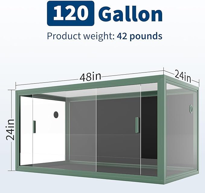 120 Gallon Bearded Dragon Tank - Front Opening Reptile Terrarium, 4x2x2 ft Reptile Tank with Screen Top for Lizard, Snake, Chameleon & Tropical Habitat