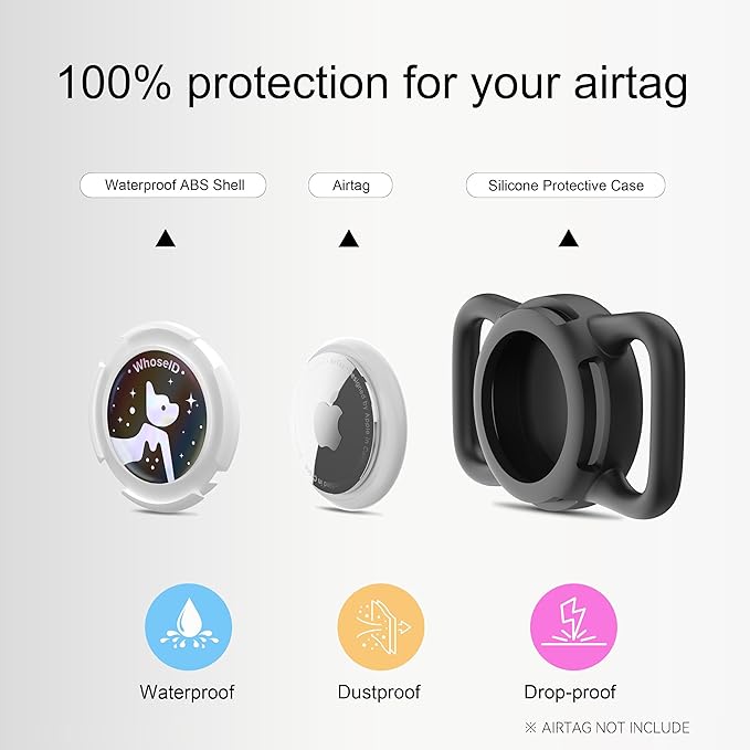Waterproof Airtag Dog Collar Holder, Silicone & ABS Airtag Holder for Dog & Cat Collars, Ultra-Durable, Lightweight and Protective Airtag Case (Black&Blue-1, Regular)