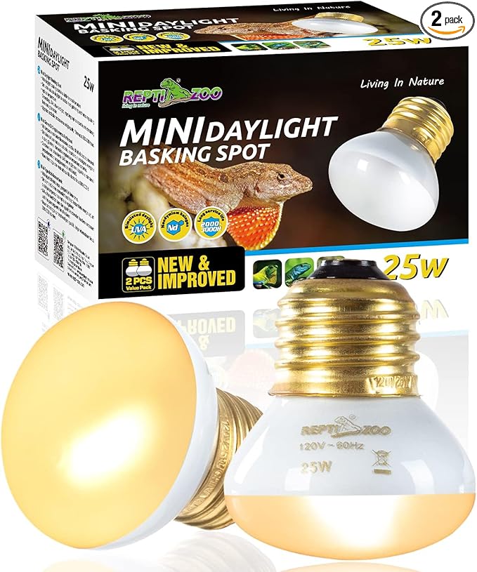 REPTI ZOO 25W Upgraded Nano Reptile Daylight Basking Spot Heat Lamp Bulb 2 Pack, UVA Full Spectrum Sun Light Daytime Heating Lamp for Reptile