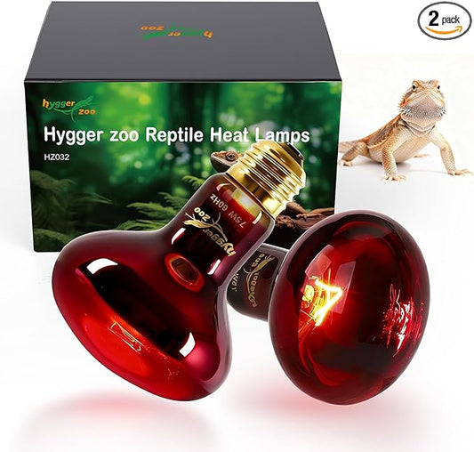 Reptile Heat Lamp Bulbs, 2 Pack 75W Infrared Heat Lamp Red Light Bulb Basking Bulb Terrarium Night Light for Bearded Dragon Chameleon Turtle Snake Gecko Lizard Chicken Tank Accessories, Red
