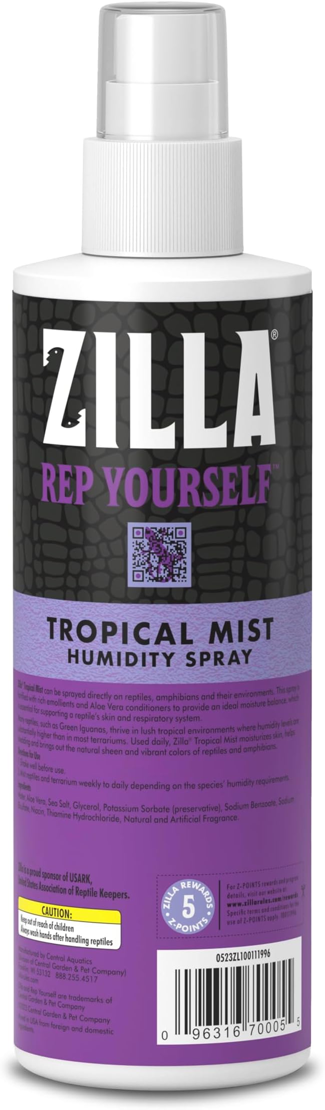 Zilla Tropical Mist Humidity Spray, Ideal for All Tropical Reptiles and Amphibians, Fortified with Aloe Vera