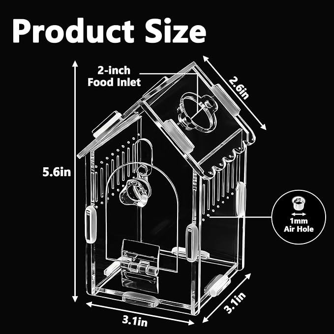 Jumping Spider Enclosure 3.15"×3.15"×5.6" - Magnetic Front Opening Acrylic Terrarium with Ventilation, Escape-Proof Habitat for Tarantulas, Mantis & Small Reptiles, No-Tool Easy Assembly
