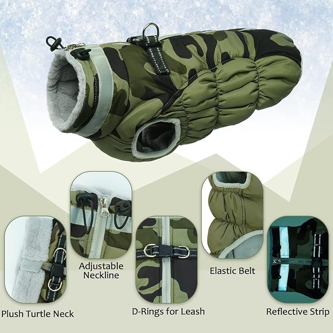 Lelepet Dog Coat Warm Dog Winter Coat Waterproof Dogs Jacket with Harness Built in Reflective Pet Fleece Vest Zip-Up Cold Weather Coats for Extra Large Dogs Turtleneck & Windproof Coats Great Dane 3XL