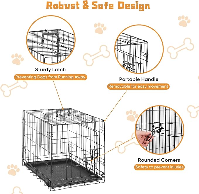 Dog Crate - 30 Inch Single Door Portable Puppy Dog Cage, Metal Wire Pet Kennel with Secure Lock, Leak-Proof Pan Tray, Foldable Design for Dogs Pets Indoor Training and Outdoor Trave