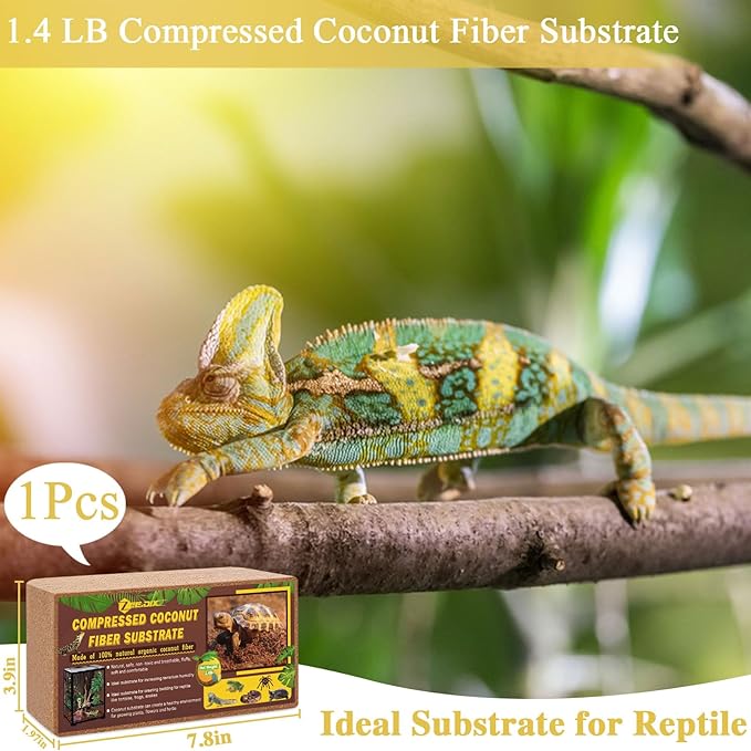 ZeeDix 1 Pack Coconut Fiber Substrate, 100% Organic Coconut Husk Coco Coir Brick Terrarium Bedding for Reptiles, Tortoise, Bearded Dragon, Leopard Gecko, Snake, Hermit Crabs, Frogs, Tarantula