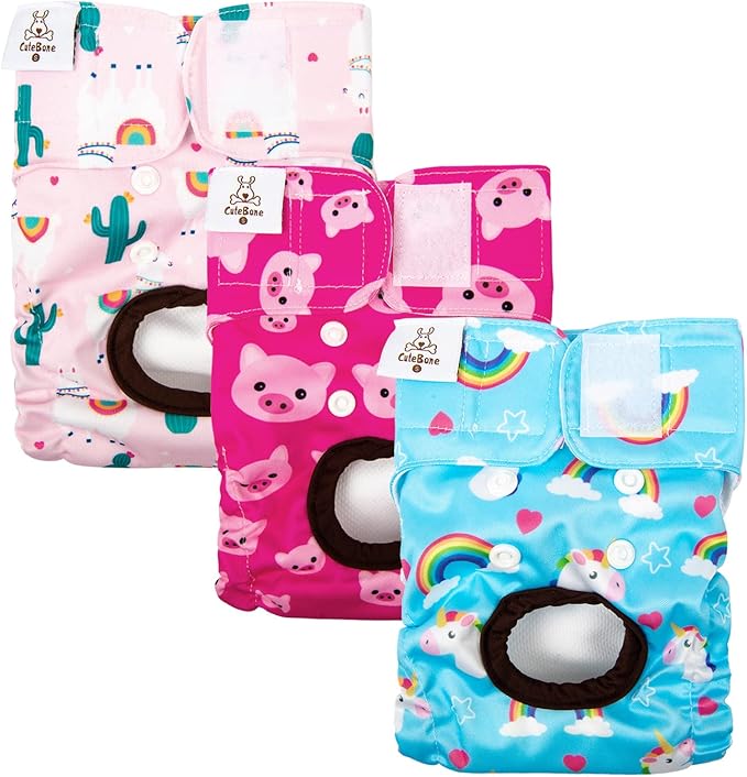 CuteBone Dog Diapers Female Washable Small Medium Large 3 Pack Reusable Doggie Diapers Puppy Period Pants for Doggy Heat Cycle Peeing