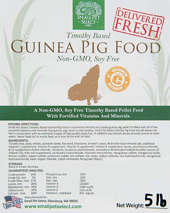 Small Pet Select-Premium Guinea Pig Pellet Food, Non-GMO, Soy Free. Local Ingredients in Pacific Northwest, 5lb, 5lbgpnongmo