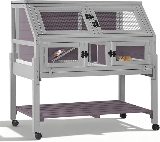 Large Guinea Pig Cage with 4 Support Feet & Wheels, Anti-Chew Small Animal Cage for Hamsters, Rats, Chinchillas, Includes Deep Leakproof Tray