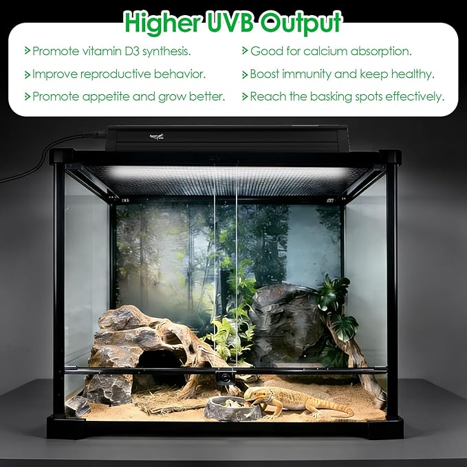 UVB Light for Reptiles Bearded Dragon, T5 UVB Reptile Light Fixture HO UVB Bulb Lighting Combo Kit 10.0 24W UVA UVB Reptile Light Bulb Terrarium Lamp Tube Bar for Snake Gecko Turtle Lizard, 22 Inch