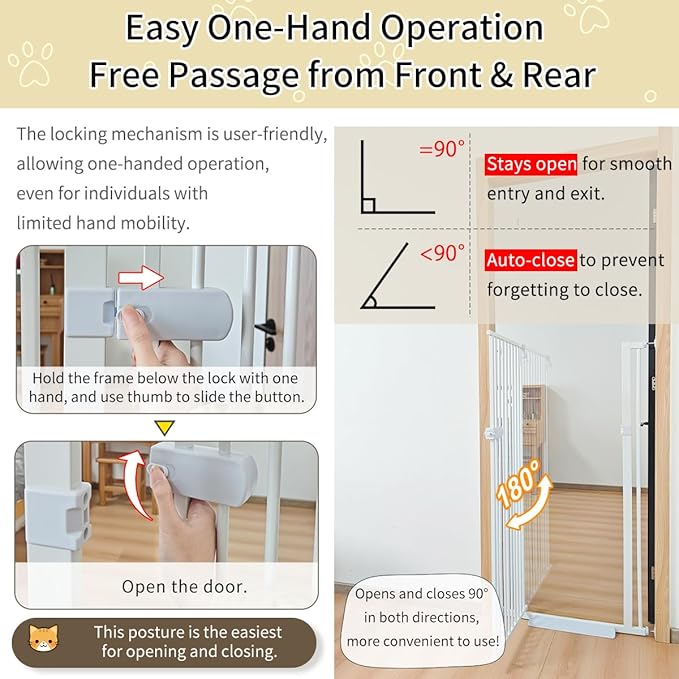 Lumizone Extra Tall Cat Gate 61.02" High Pressure Mounted Extra Wide 2025 New (17 Sizes) 1.37" Gap No Drilling Auto-Close One-Handed Operation Tall Pet Gate for Dogs(White, 61.02" H x 29.92"-38.38" W)