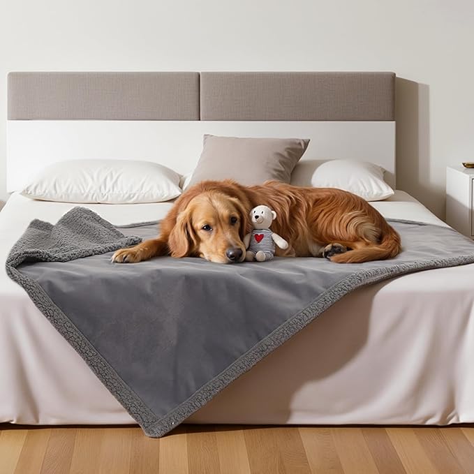 Amazon Basics Dog Blanket for Sofa Bed Couch, Washable Reversible Fleece Furniture Protector Cover for Small Medium Large Dogs Cats, Gray, 57x40 Inches