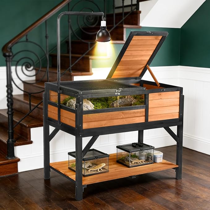 Aivituvin Tortoise Habitat Turtle Enclosure, Wooden Tortoise House Reptile Cage for Small Animals, Reptile Tank with Large Storage Shelf