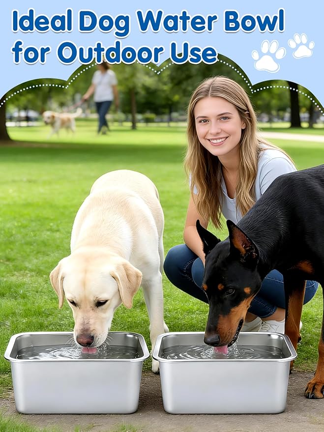 2 Pcs 3 Gallons Extra Large Dog Water Bowl, Durable Reusable Stainless Steel Dog Bowl, High Capacity Water and Food Bowl for Household with Multiple Large Dogs Indoor Outdoor