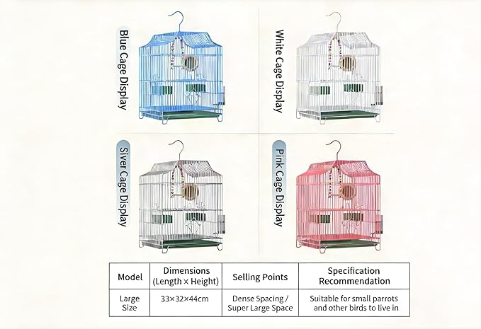 Bird Cage Bird Aviary Metal Tall Tiel Cage Parrot Cage Flight Birdcag Portable Bird Carrier with Hook Travel Carrier Cage Strong(Blue)