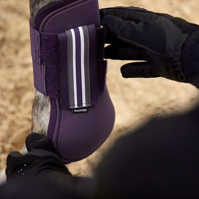 HORZE Adepto Open Front Tendon Boots | Durable Shell with Neoprene Lining - Blackcurrant Purple - Cob