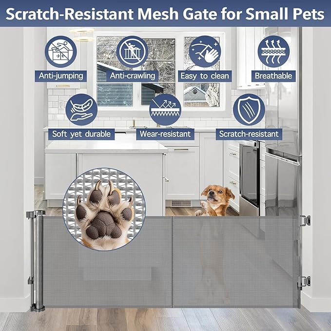 Reinforced 18 Inch Tall Retractable Pet Gate Short Dog Gates to Step Over, 55" Wide Small Dog Gate Indoor Outdoor Retractable Gate, Low Dog Gate Doggy Gate Puppy Gates for Doorways, Stairs, Gray