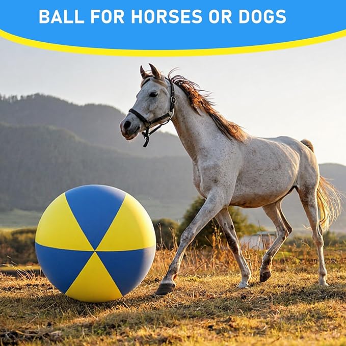 40 Inch Giant Herding Ball with Ball Cover Anti Burst Please Watch VCR for How to Inflation Horse Toys for Horses Entertainment Play, Pump Included(Cute, Blue, Yellow)