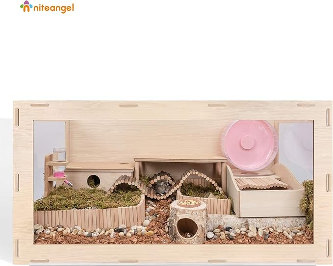 Niteangel Bigger World - MDF Aspen Terrarium for Hamster Gerbils Mice Lemming Degus or Other Small-Sized Pets(39.4 x 19.7 x 19.7 inches, Burlywood)