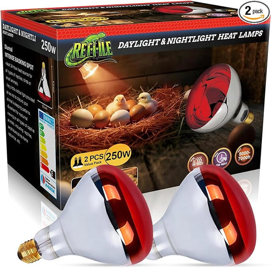 250W Heat Lamp Red Infrared Bulbs, Flood Light Heat Lamp Bulb for Food Service, Brooder Bulb, Chicks, Pet, Bathroom, Light Therapy Use, Glass, 2 Pack