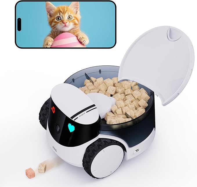 Enabot EBO ROLA PetPal FamilyBot Pet Camera Robot with Treat Dispenser: 2.5K Mobile Dog Camera Robot Battery-Powered with Phone App, 2-Way Talk, Night Vision, Interchangeable Modular Design