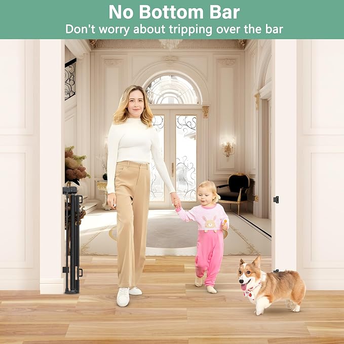 Reinforced 26 Inch Tall Retractable Dog Gate to Step Over 55" Wide Short Mesh Baby Gate Retractable Baby Gate for Doorway Low Outdoor Retractable Gate Small Pet Gate for Stair Puppy Gate for The House