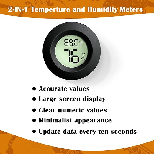 Palksky Reptile Thermometer and Humidity Gauge 2 PCS for Bearded Dragon, Jumping Spider, Leopard Gecko, Hermit Crab, Gecko, Ball Python, Lizard, Reptile Tank Accessories