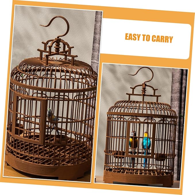Large Vintage Bird Cage Carrier for Parrots and Parakeets Portable Plastic Travel Birdcage Hook for Outdoor Use Features Removable Tray and Stylish Design