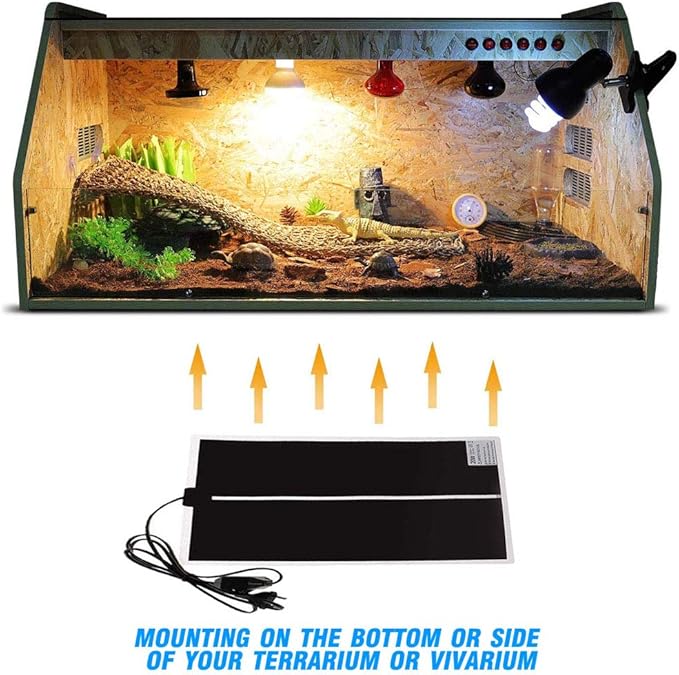 Reptile Heating Pad with Temperature Adjustment, 110V Non-Adhesive Heat Mat for Reptiles Tortoise Snakes Lizard Gecko Hermit Crab Turtle Amphibians - 20W Terrarium Heat Pad