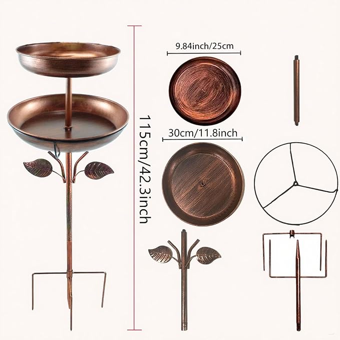 Bird Bath Metal Bird Feeder Double Layer Easy to Clean Refill Large Capacity Accessories Garden Yard Decor for Patio Children, Height 115 cm