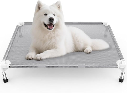 Elevated Dog Bed with Teslin Cooling Fabric - Lightweight Dog Cot for Large Dogs, Waterproof & Washable Breathable Mesh, Raised Pet Bed for Indoor Outdoor Use, Anti-Slip, Easy Clean