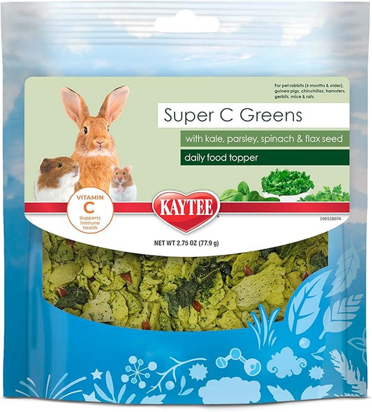 Kaytee Super C Greens, Daily Food Topper with Superfoods for Small Animal Pets, Contains Long-Lasting Vitamin C for Immune Support, 2.75 Ounces