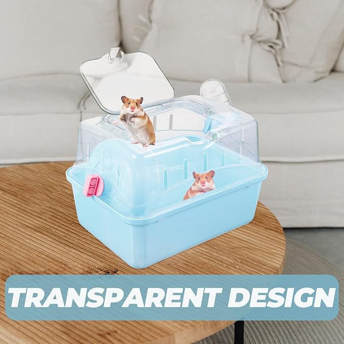 DOITOOL Hamster Cage Small Animal Cage, Portable Travel Cage for Small Animals, Dwarf Hamster Travel Carrier with Carry Handle for Going Out, Traveling (Blue)