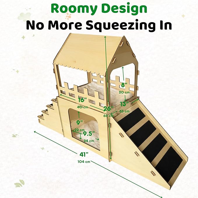OtterPets Extra Large Bunny Hideout, Cozy Rabbit Castle with Fleece Mats, Wooden Rabbit Hideout, Bunny House Indoor Indoor, Chinchilla, Guinea Pig House (DIY Paint Kit)