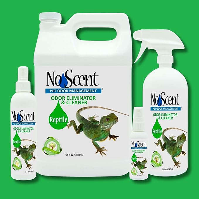 No Scent Reptile Tank Cleaner Spray & Pet Odor Management for Bearded Dragon, Turtle, Lizard Terrarium Freshener (128 Fl Oz/Gallon)