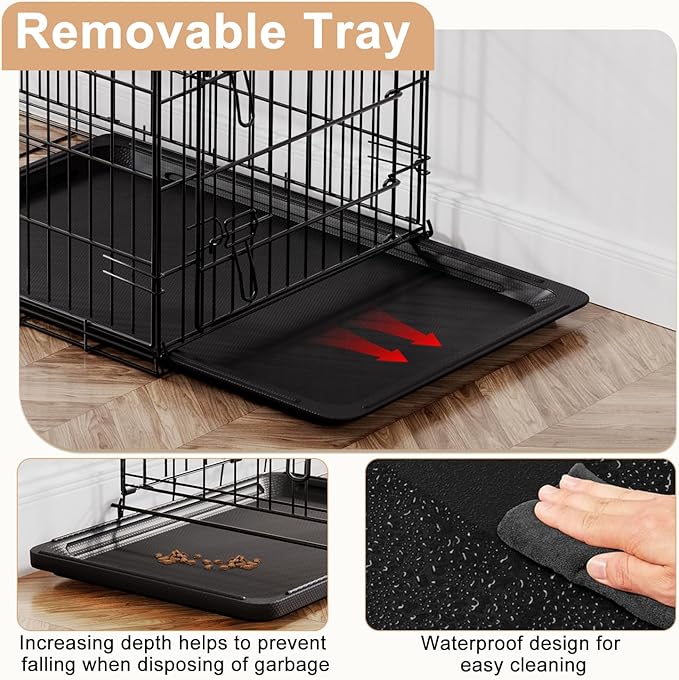 FDW Large Dog Crate 42inch Dog Cage Foldable Metal Kennel with Leakproof Tray Foldable Design Indoor Outdoor Use for Large Dogs,Black