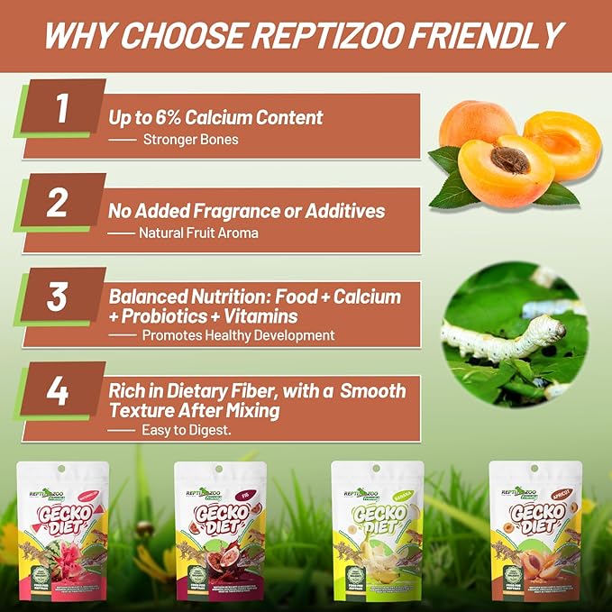 Crested Gecko Food, Fruit Mix Apricot Complete Diet Gecko Food 2oz