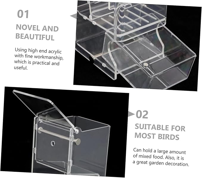 1pc Useful Bird Feeder Automatic Transparent Water Food Dispenser for Birds Acrylic Container for Parrots Canaries Larks and More for Outdoor Use
