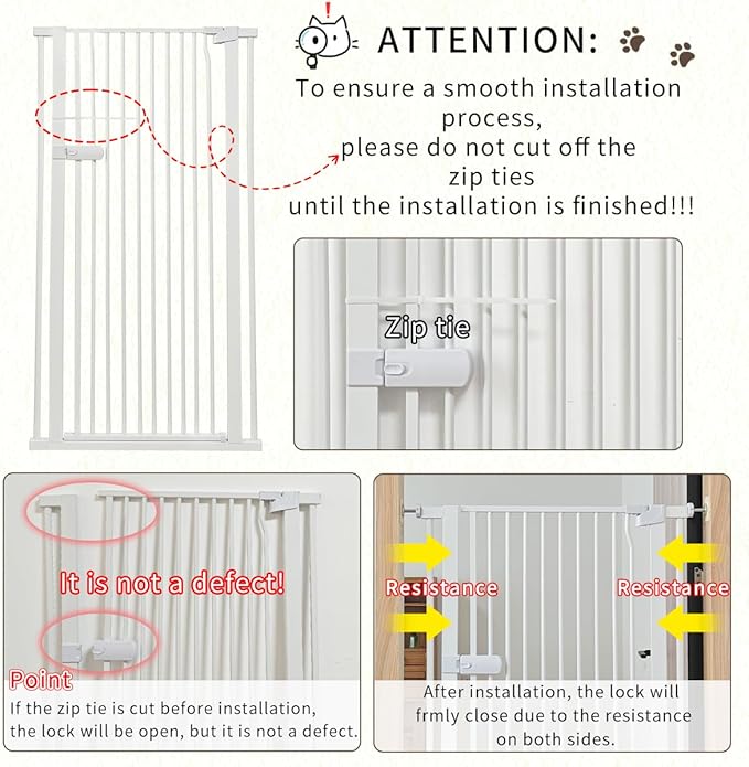 Lumizone Extra Tall Cat Gate 61.02" High Pressure Mounted Extra Wide 2025 New (17 Sizes) 1.37" Gap No Drilling Auto-Close One-Handed Operation Tall Pet Gate for Dogs(White, 61.02" H x 29.92"-38.38" W)