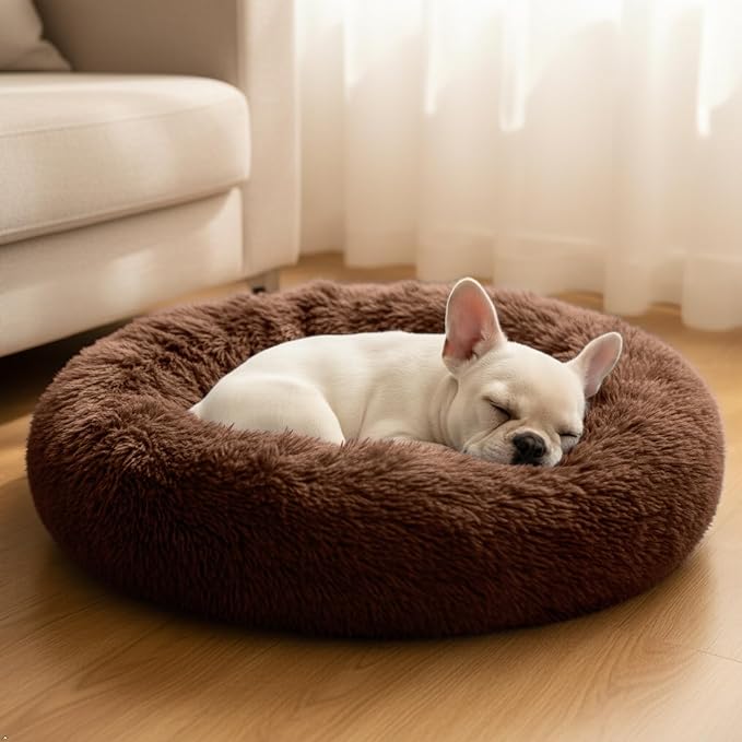 Comfort Donut Dog Bed for Small Dogs, Cat Bed & Pet Bed for Indoor Use, Medium Size with Soft Plush, Round Dog Beds for Large Dogs and Cats(Coffee,36''Lx36''Wx8''Th)