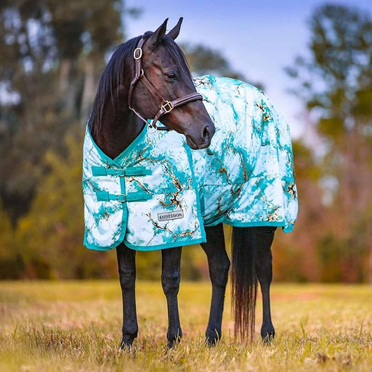 Jeffers Expression 1200 Denier Standard Neck Turnout Blanket for Horses, 66" - Water Proof, Breathable, 240 gram Polyfill for Medium Weight Warmth, Winter Protection for Stall, Barn – Bisbee Blue