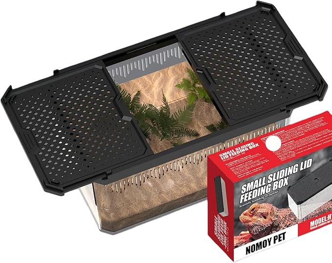 XIGETRAIL Transparent Portable Reptile Terrarium Habitat, Reptile Feeding Box for for Gecko, Tarantula, Scorpion, Spider, Hermit Crab,Frog (12" x 7.7" x 5.1" Black)