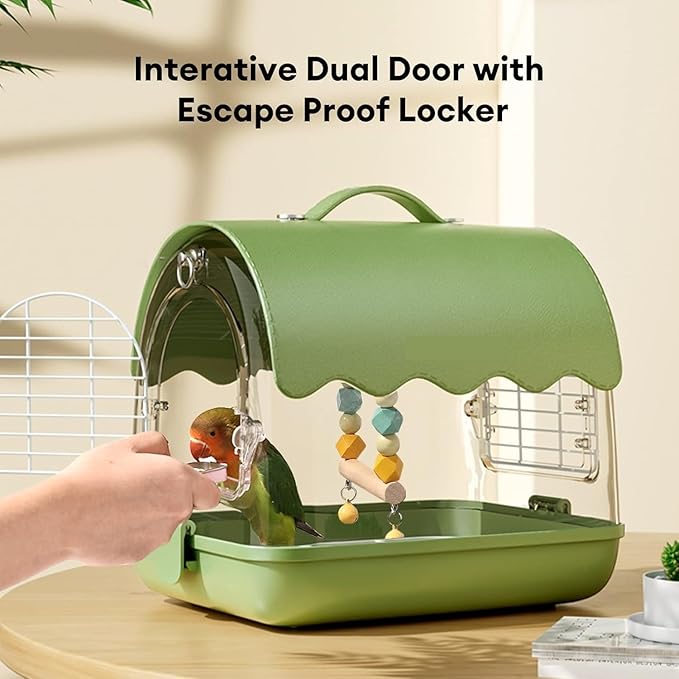 RUVOO Bird Cage Birdcage Bird Carrier Backpack with Perch, Transparent Travel Bird Cage Bag with Shade Cover Visible Window for Parrots Budgie Bird Cages (Color : Green)