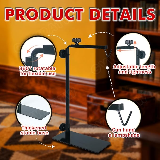 16.6-31 inch Reptile Lamp Stand, Adjustable Domes Heat Lamp Metal Bracket Floor Light Holder for Reptile Terrarium Lighting Heating Light and Dome lampshade.