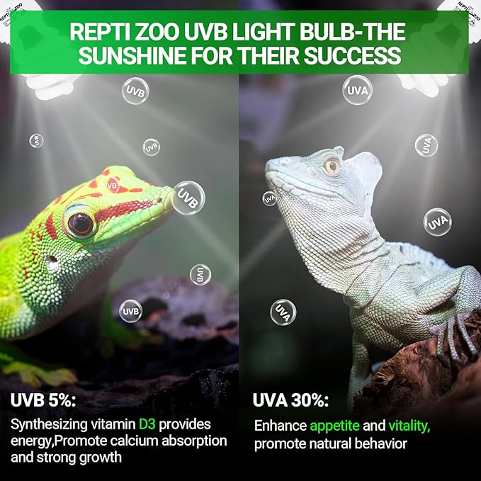 REPTI ZOO UVB Light for Tropical Reptile, 2 Pack 5.0 26W UVA UVB Reptile Light Bulb, UVB Lamp for Crested Gecko Leopard Gecko Frog Toad Snake Chameleon